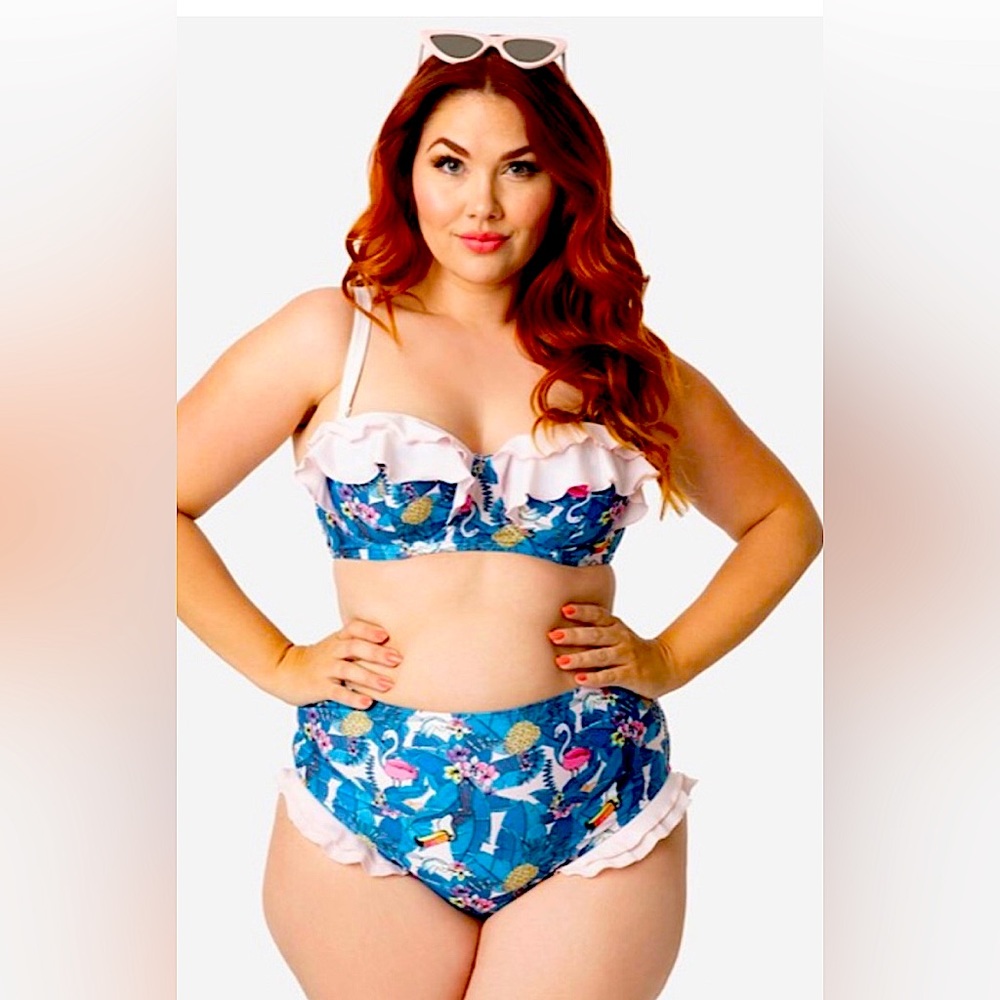 NWT Collectif x Playful Promises Blue & Pink Toucan Print Ruffle Swimsuit